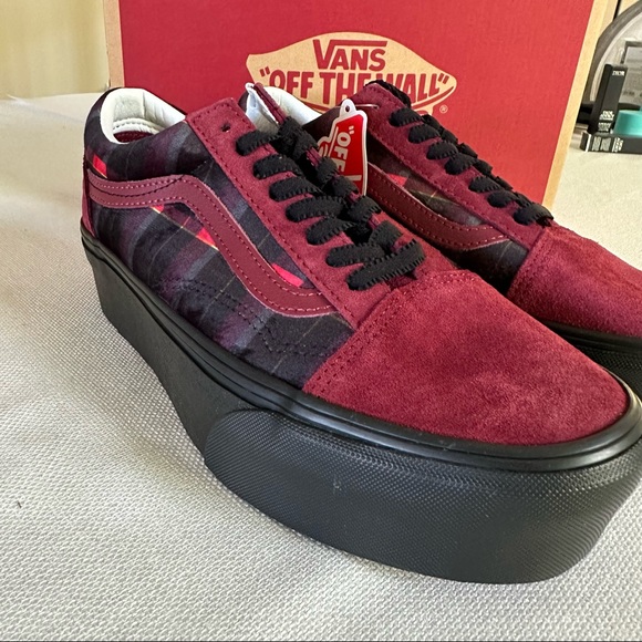 VANS Old Skool Platform Shoes Black Red Suede Low Velvet Gothic Punk - Picture 3 of 10